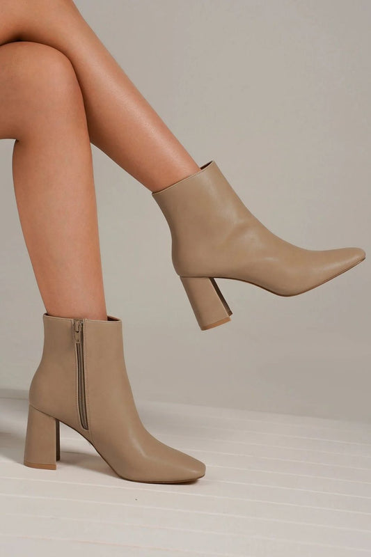Beast Fashion PU Leather Block Heel Boots with Side Zippers - Opulent Empire