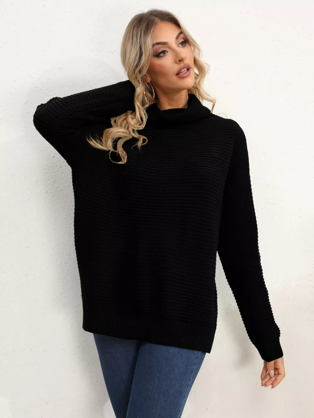 Monroe Fontaine — Slit Turtleneck Dropped Shoulder Sweater, alternate view 35