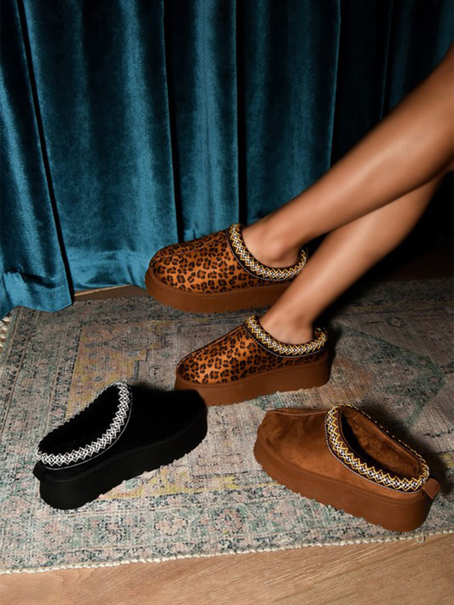 WILD DIVA Embroidered Trim Round Toe Platform Boots - Opulent Empire