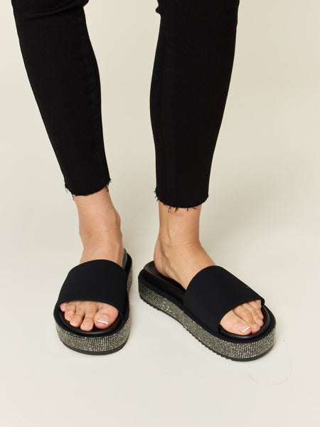 Forever Link Open Toe Rhinestone Platform Sandals - Opulent Empire