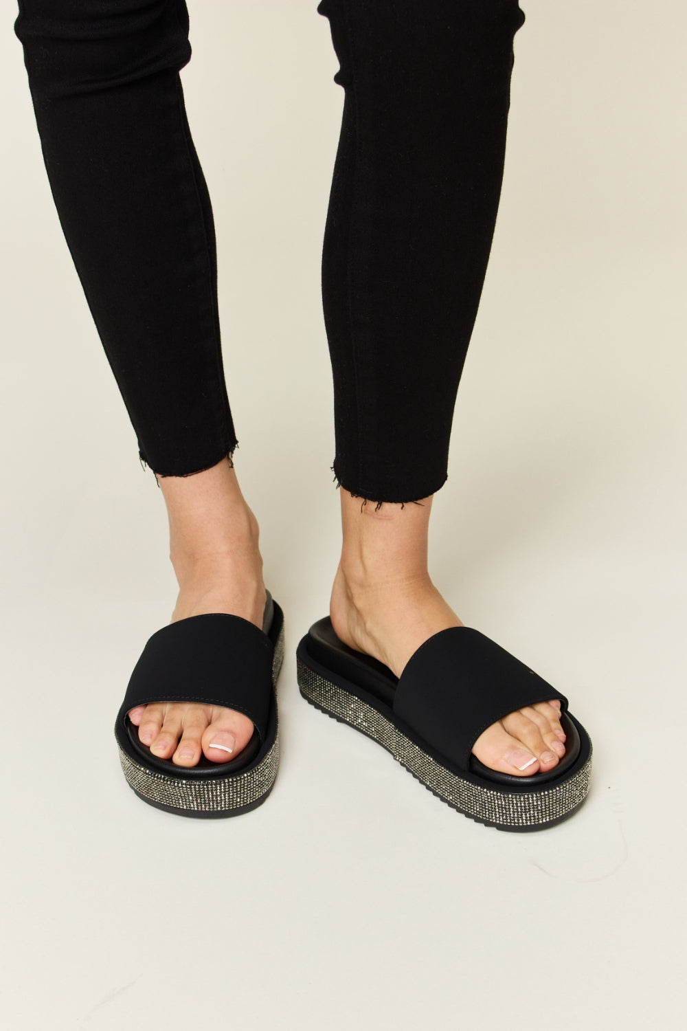 Monroe Beaumont — Forever Link Open Toe Rhinestone Platform Sandals Black Fashion Footwear, alternate view 2