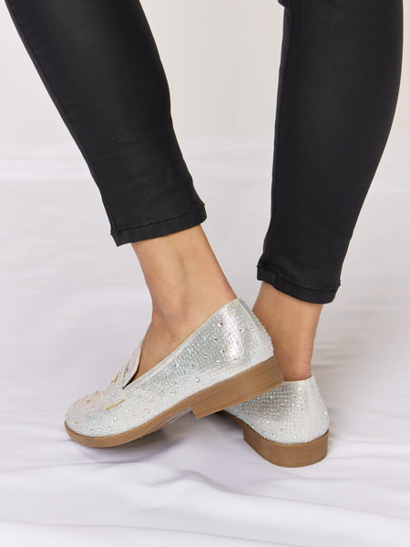 Forever Link Rhinestone Point Toe Loafers - Opulent Empire