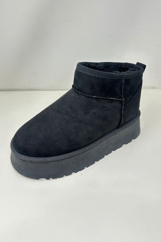 Paris Laurent — WILD DIVA Suede Round Toe Platform Booties Black Fashion Footwear, alternate view 3
