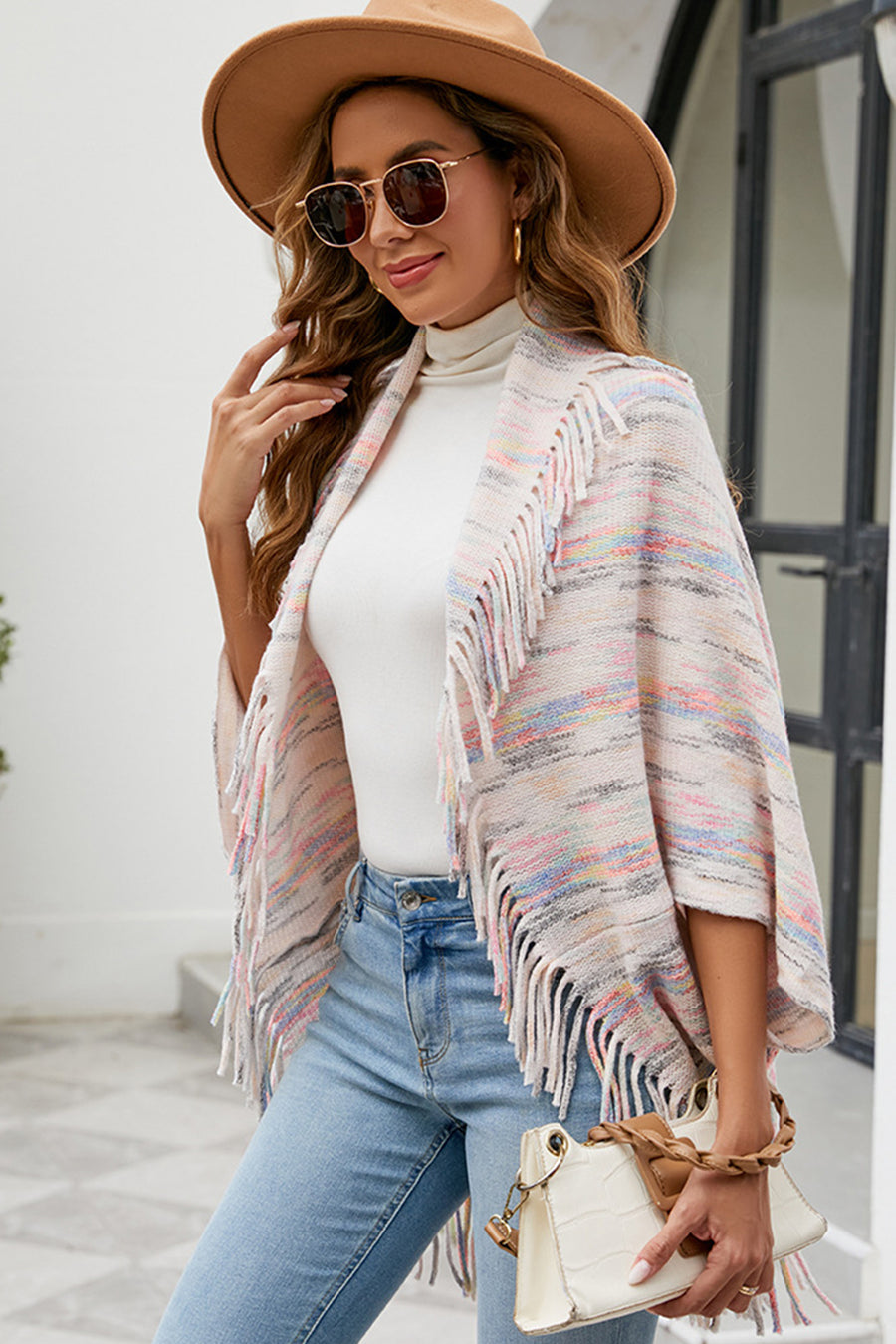 Marlowe Versailles — Fringe Detail Printed Poncho