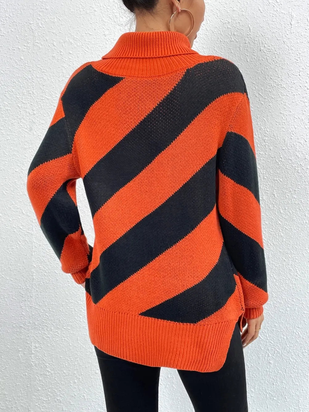 True Valmont — Striped Turtleneck Dropped Shoulder Sweater, alternate view 2