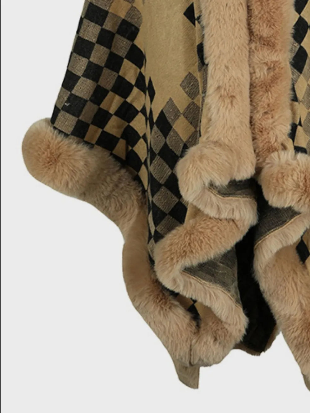 Ivory Versailles — Fuzzy Checkered Long Sleeve Poncho, alternate view 7
