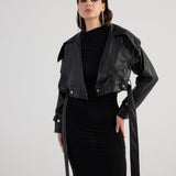 Neeko Black Faux Leather Cropped Jacket-2