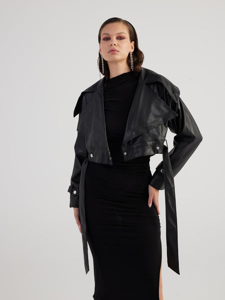 Neeko Black Faux Leather Cropped Jacket-2