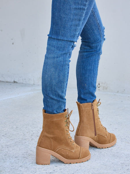 Forever Link Lace-Up Zipper Detail Block Heel Boots - Opulent Empire