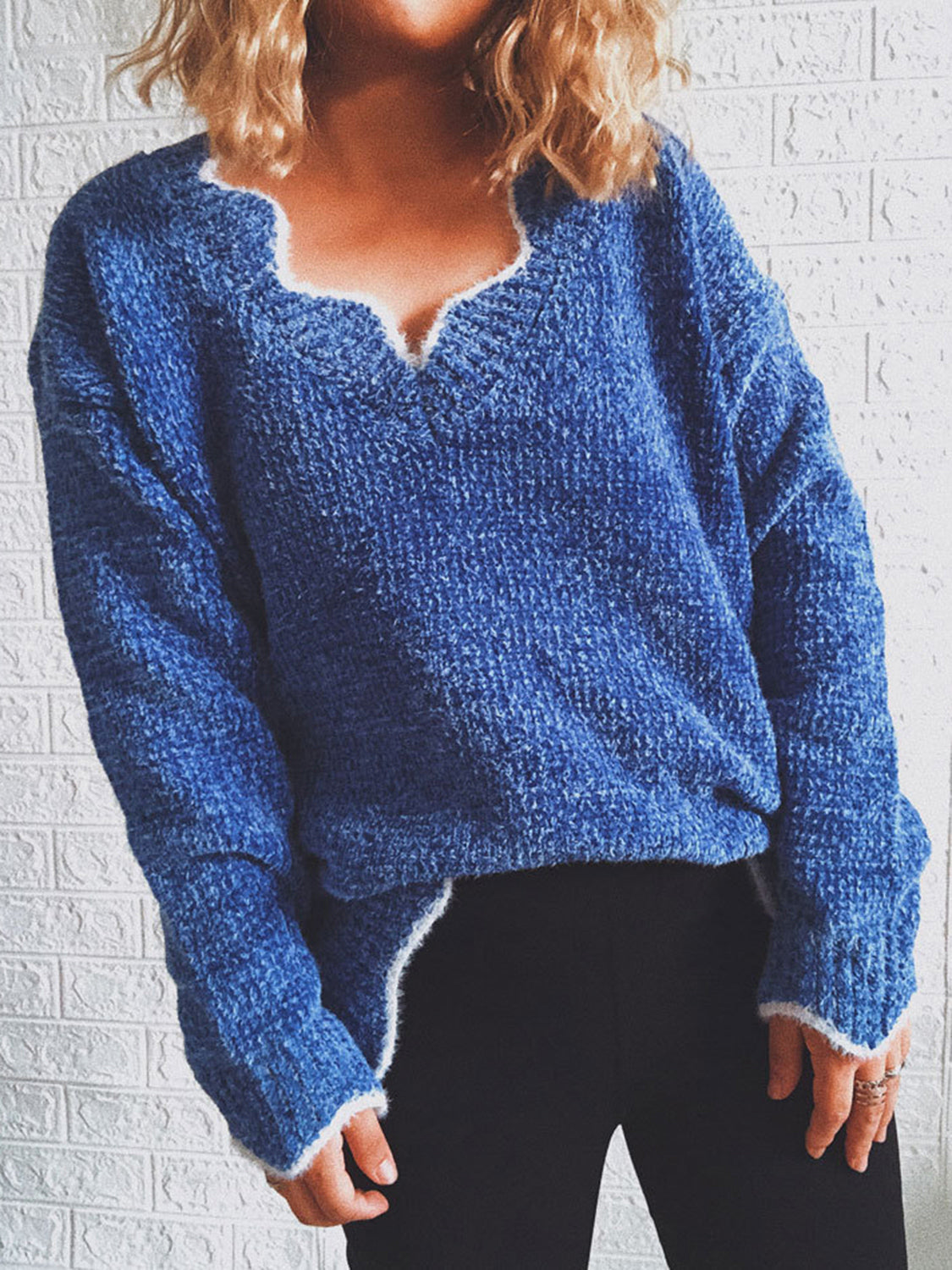 Arden Rivière — Notched Dropped Shoulder Long Sleeve Sweater, alternate view 8