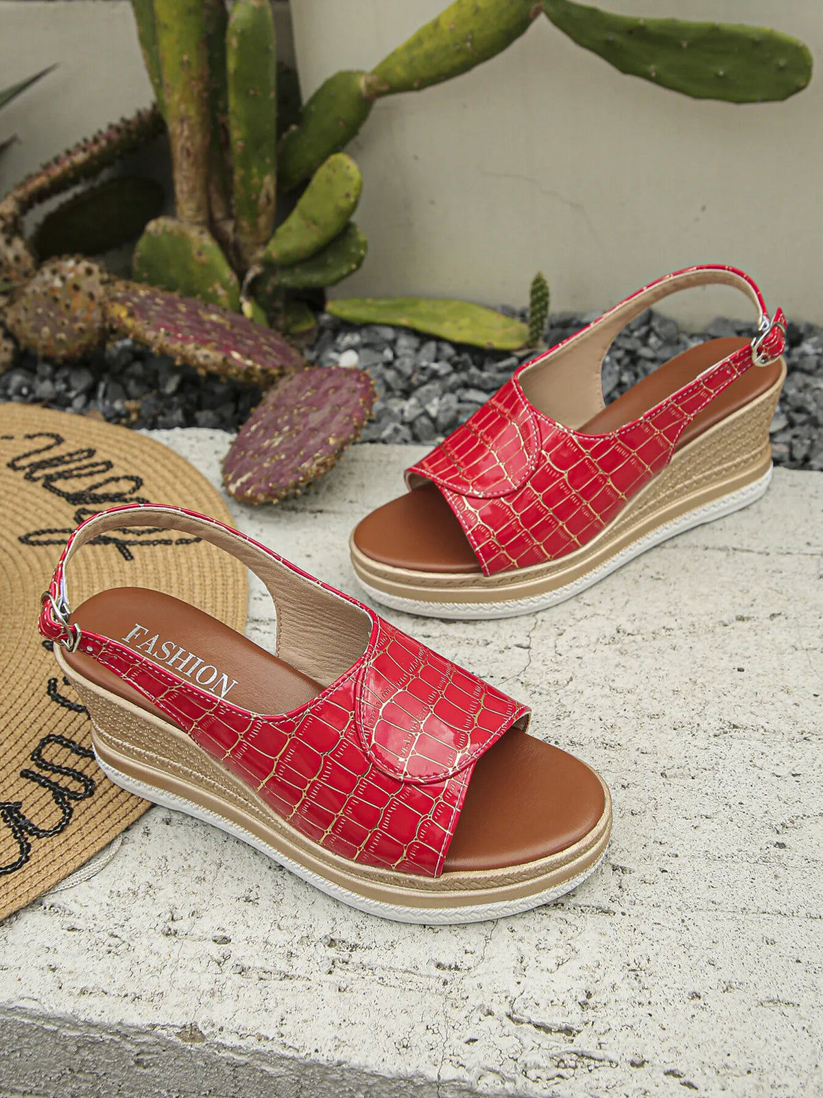 Ellis Fiorenza — Crocodile Pattern Platform Wedge Sandals Fashion Footwear, alternate view 7