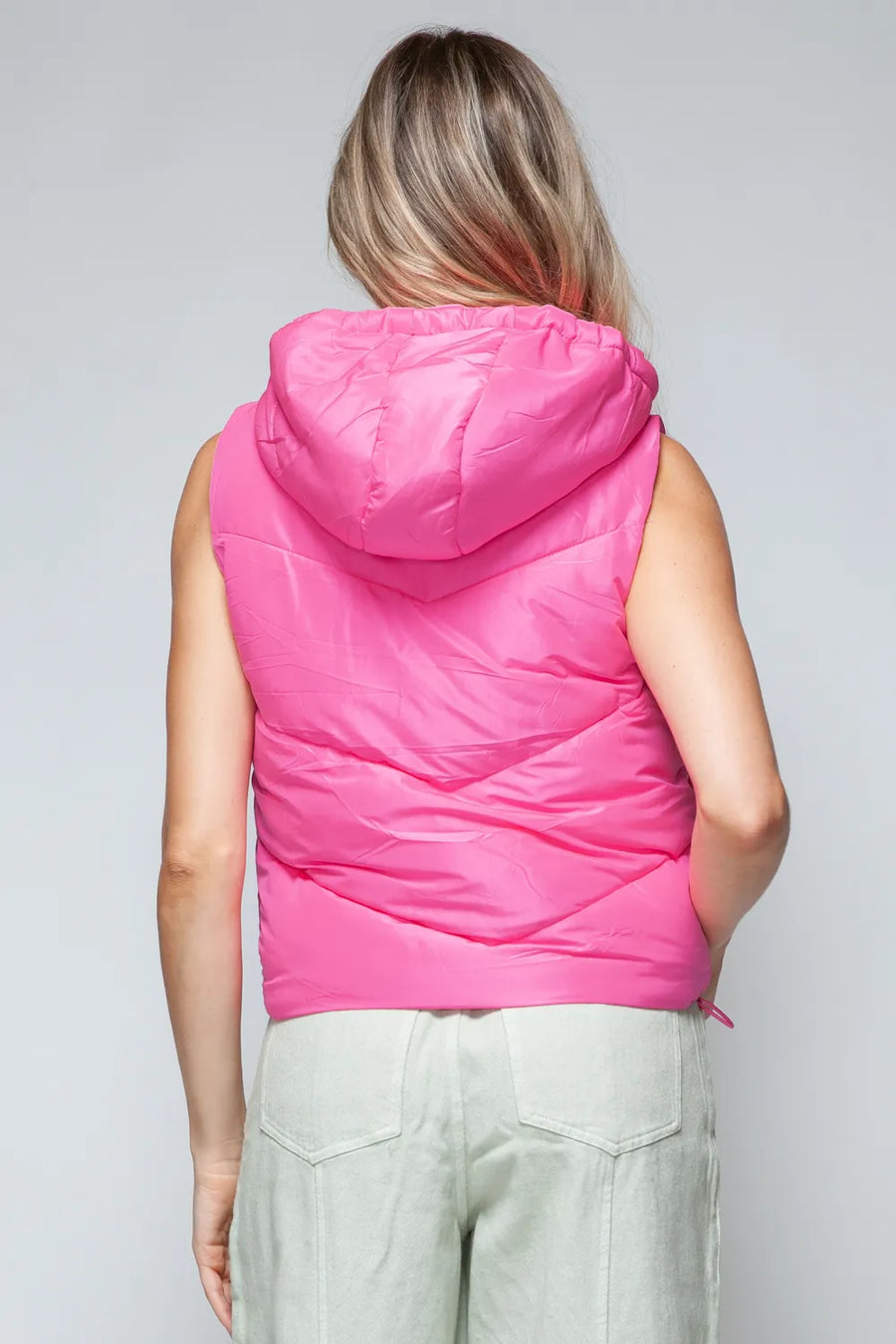Hollis Rosetti — Snobbish Zip Up Quilted Hooded Vest Pink Coat or Jacket, alternate view 2