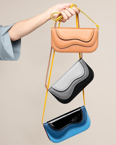 Design Style Niche Turkish Contrast Color Letter Holding New Irregular Multi-Layer Wave Pattern Single Shoulder Bag