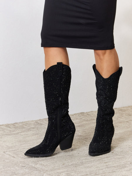 Forever Link Rhinestone Knee High Cowboy Boots - Opulent Empire