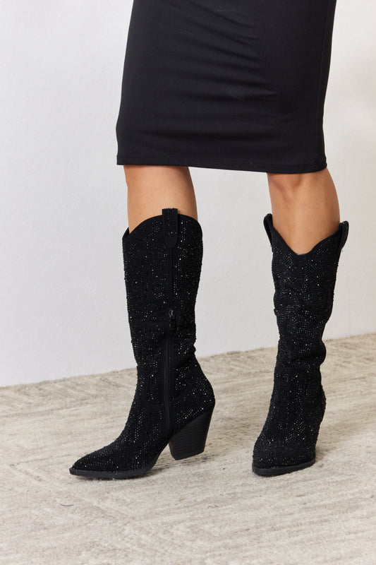 Forever Link Rhinestone Knee High Cowboy Boots - Opulent Empire