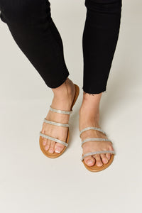 Blaise Montclair — WILD DIVA Rhinestone Three-Strap Flat Sandals TAN Fashion Footwear