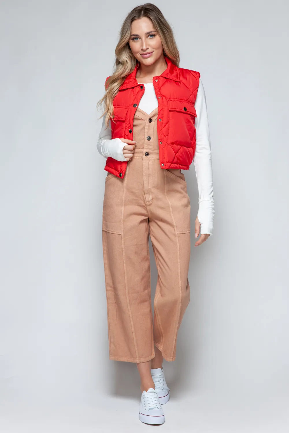 Cove Rosetti — Snobbish Snap Down Quilted Crop Vest Red Coat or Jacket, alternate view 7