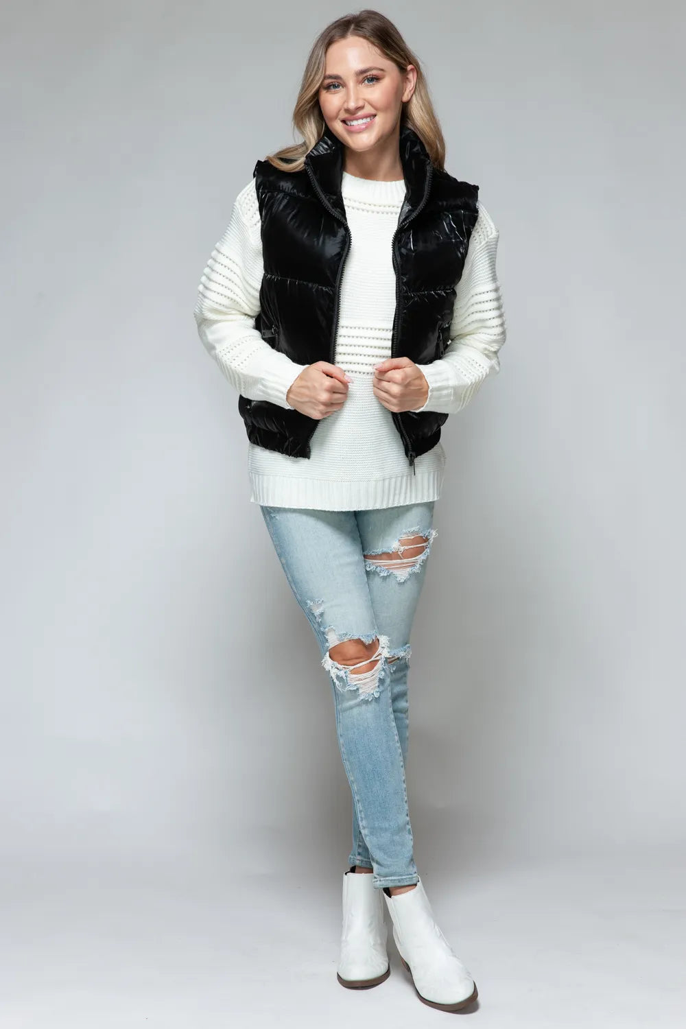 Sasha Rosetti — Snobbish Fine Fur Lining Quilted Vest Black Coat or Jacket, alternate view 8