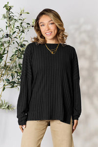 Vale Delacroix — Basic Bae Full Size Ribbed Round Neck Slit Knit Top, alternate view 7