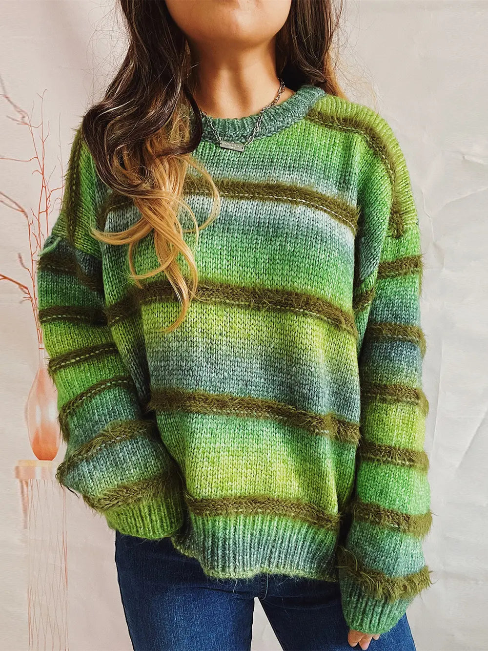 True Rivière — Striped Round Neck Long Sleeve Sweater, alternate view 9
