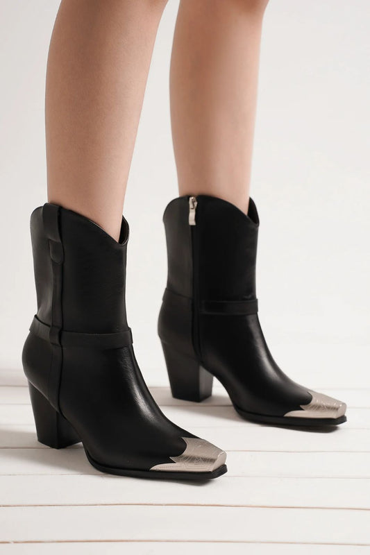 Beast Fashion Faux Leather Metal Toe Ankle Boots - Opulent Empire