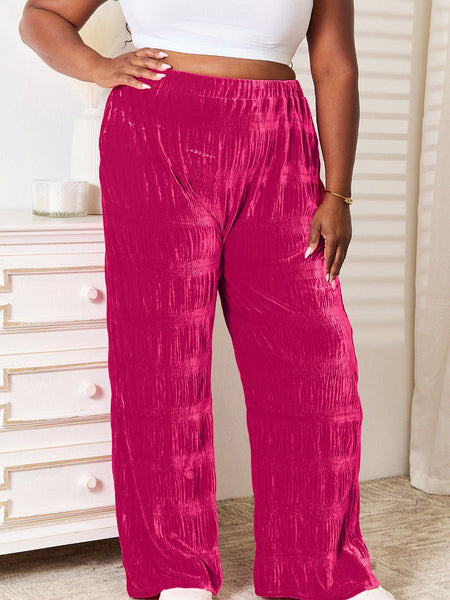 Double Take Full Size High Waist Tiered Shirring Velvet Wide Leg Pants - Opulent EmpireDouble Take Full Size High Waist Tiered Shirring Velvet Wide Leg PantsOpulent Empire