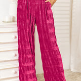 Double Take Full Size High Waist Tiered Shirring Velvet Wide Leg Pants - Opulent EmpireDouble Take Full Size High Waist Tiered Shirring Velvet Wide Leg PantsOpulent Empire