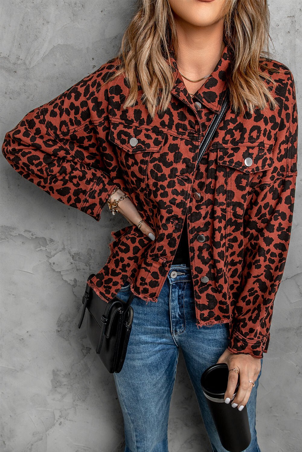 Double Take Leopard Raw Hem Jacket - Opulent EmpireDouble Take Leopard Raw Hem JacketOpulent Empire