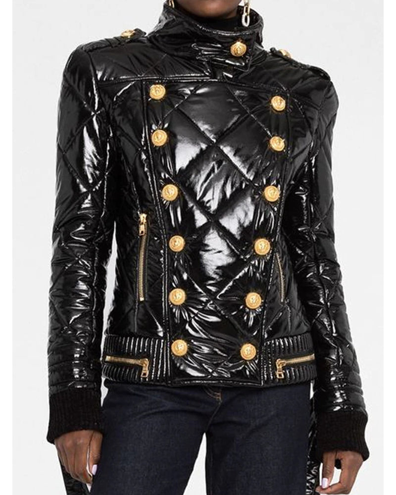 Black Gold Button Puffer Jacket