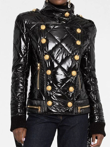 Black Gold Button Puffer Jacket