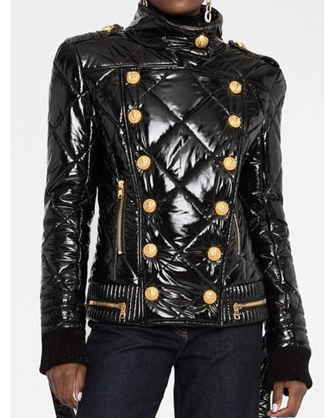 Black Gold Button Puffer Jacket