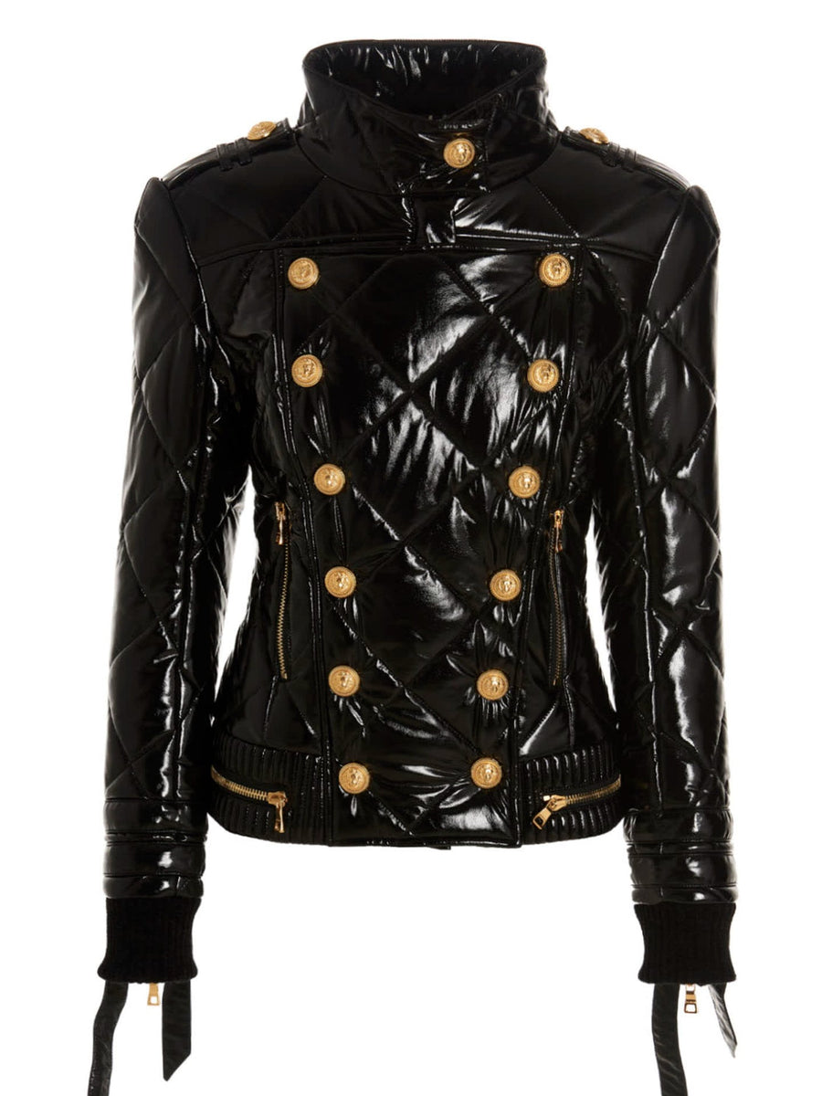 Black Gold Button Puffer Jacket