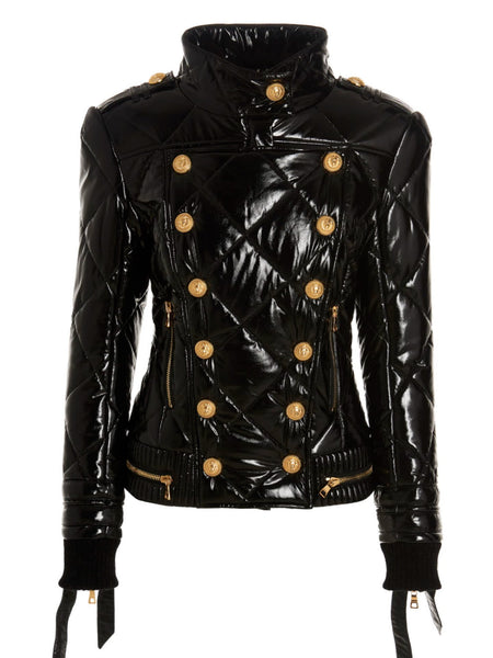 Black Gold Button Puffer Jacket