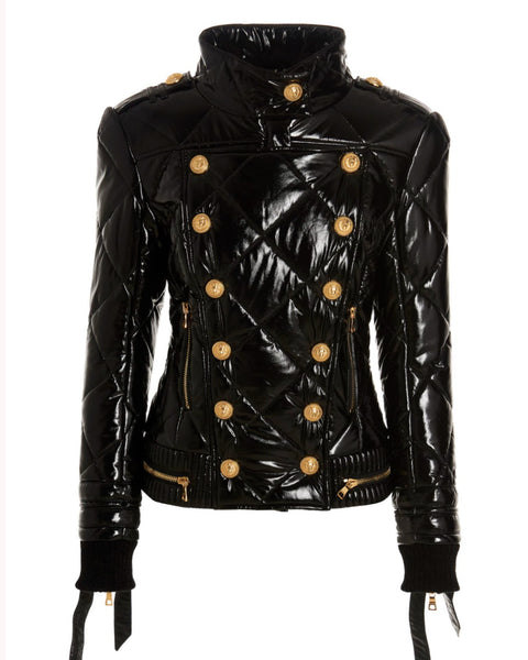 Black Gold Button Puffer Jacket
