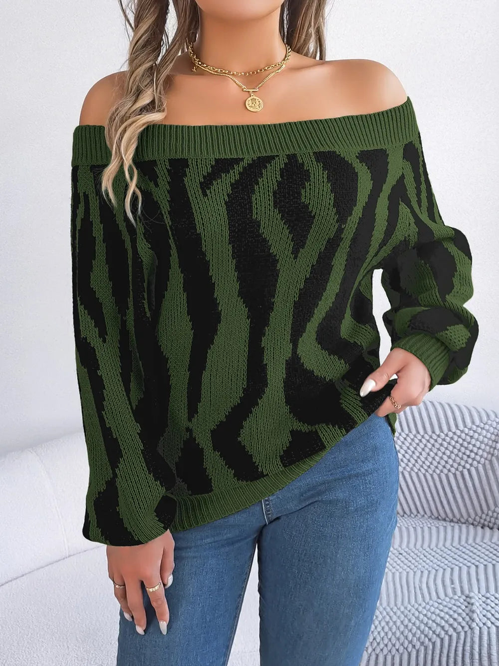 Rowan Bellamy — Off-Shoulder Animal Print Long Sleeve Sweater, alternate view 5