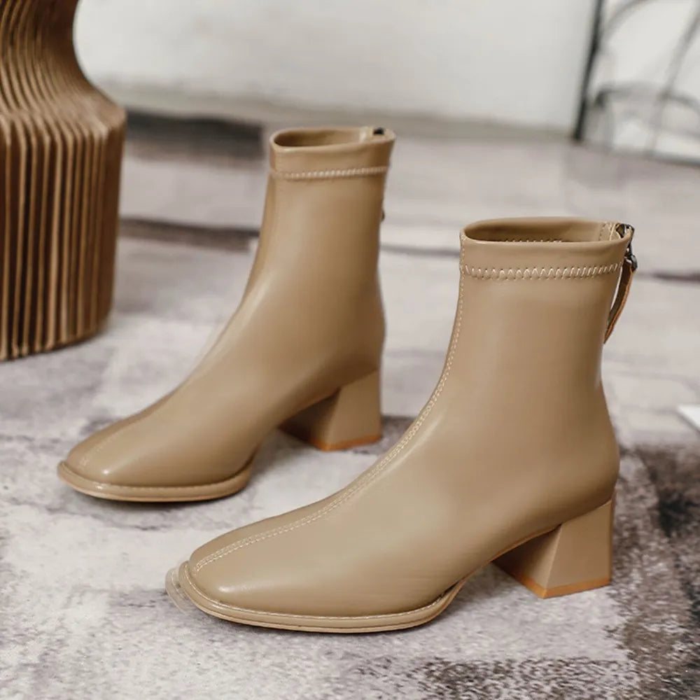 Darcy Sorrento — Round Toe Block Heels Boots Fashion Footwear, alternate view 7