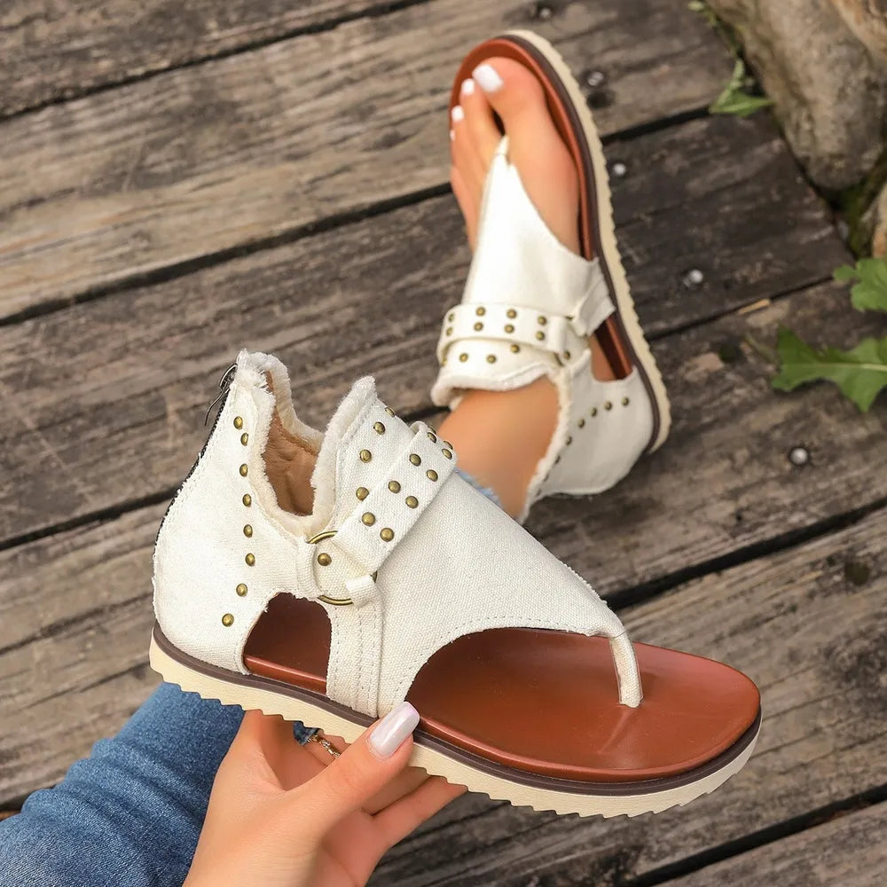 Nova Venturi — Studded Raw Hem Flat Sandals Fashion Footwear, alternate view 7