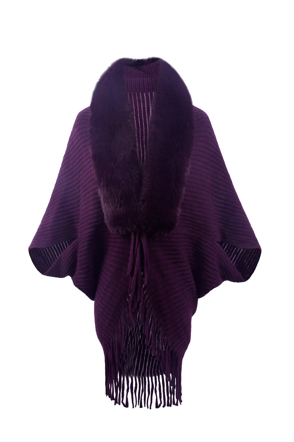 Paris Versailles — Fringe Detail Long Sleeve Ribbed Poncho, alternate view 15