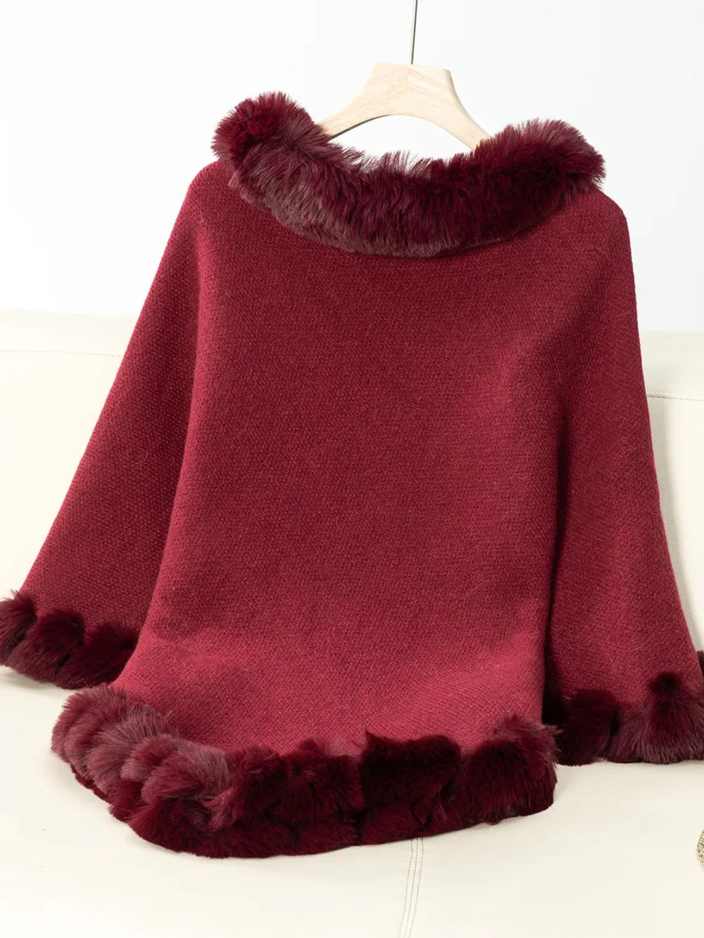 Reese Versailles — Fuzzy Trim Texture Three-Quarter Sleeve Poncho, alternate view 20