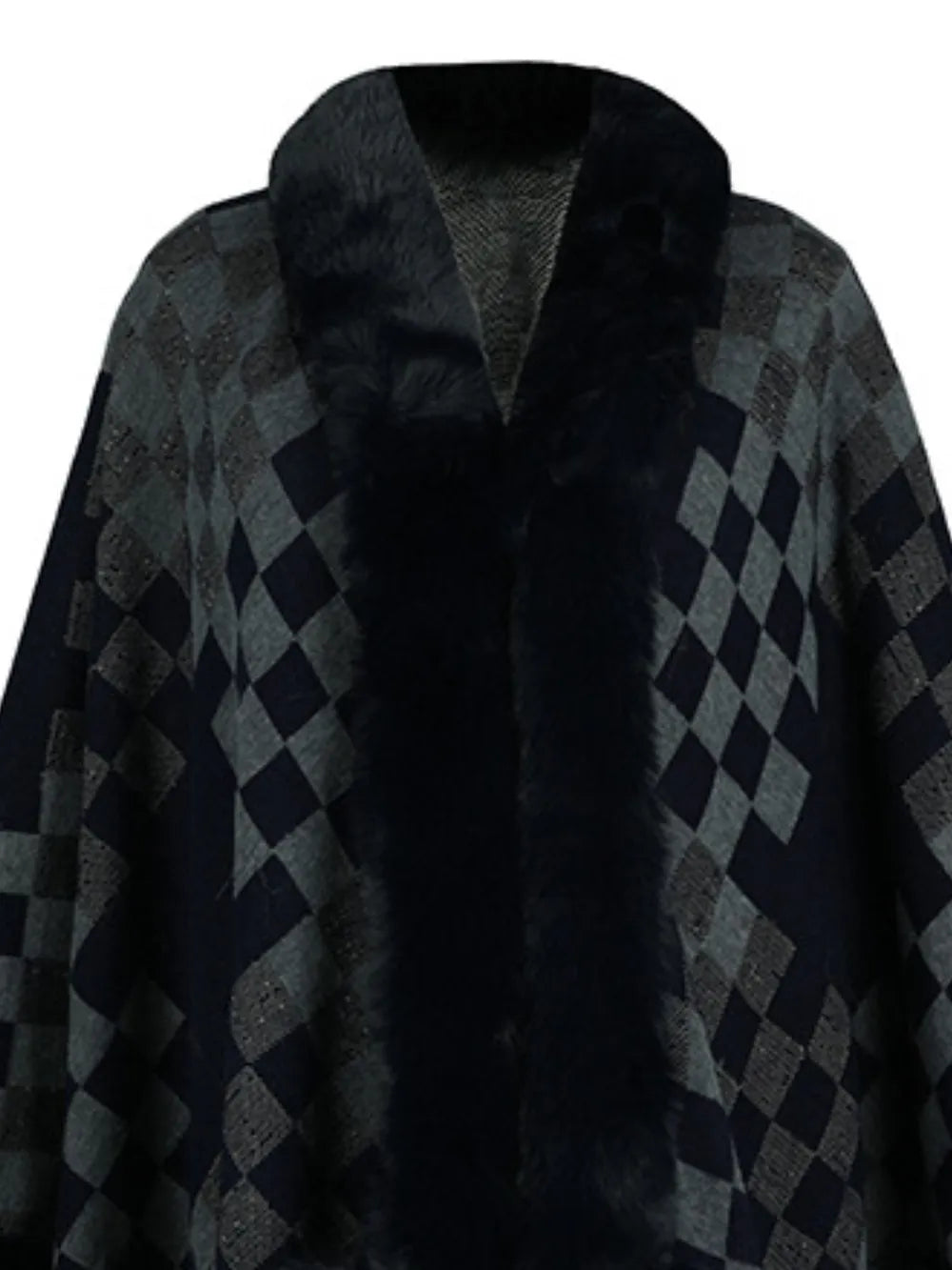 Ivory Versailles — Fuzzy Checkered Long Sleeve Poncho, alternate view 11