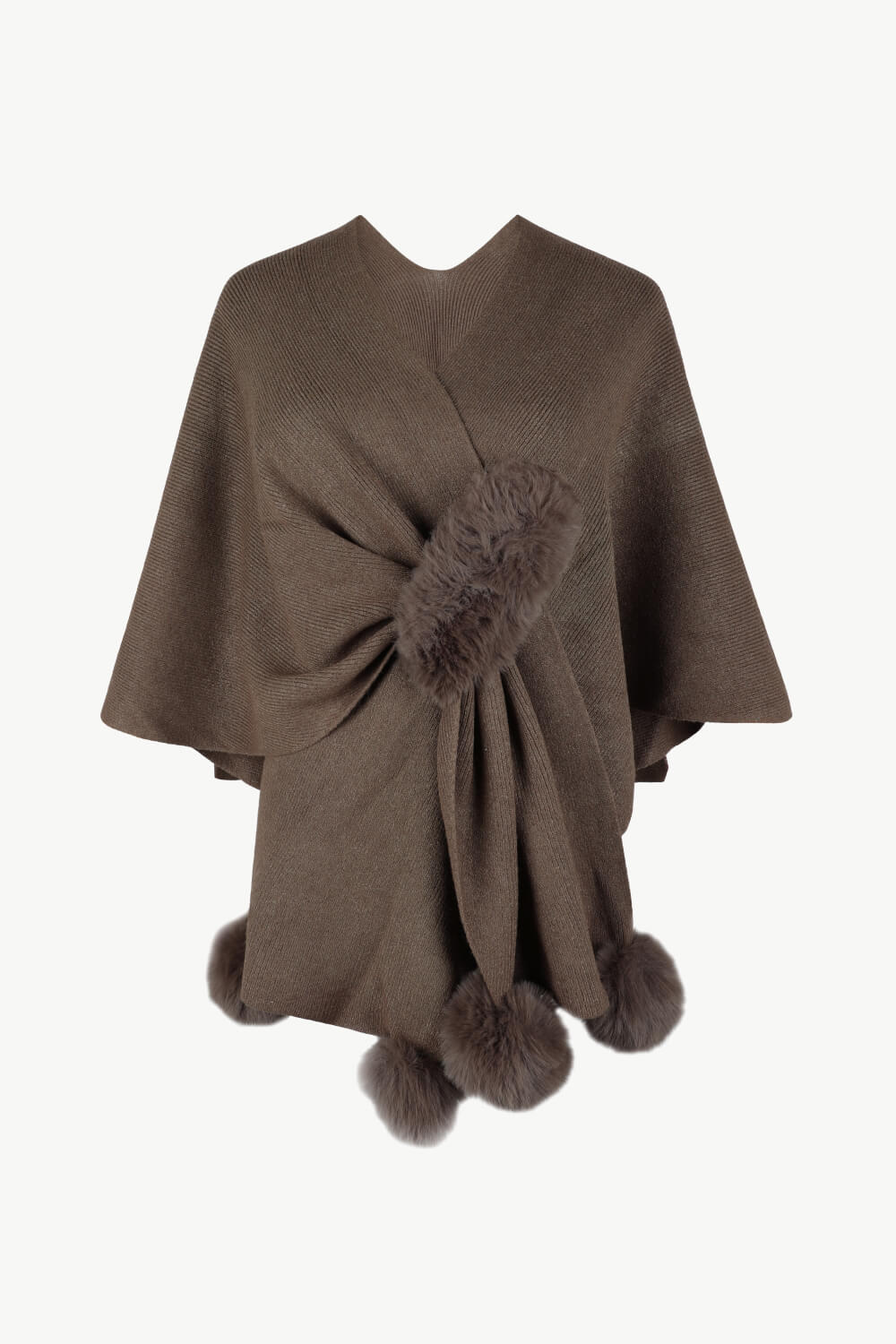 Perrin Sorrento — Surplice Neck Pom-Pom Trim Poncho, alternate view 4