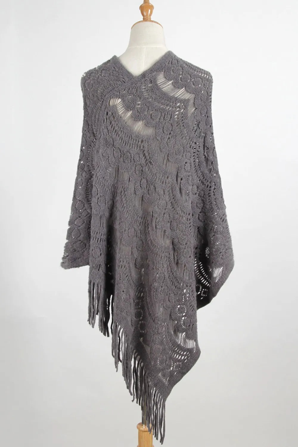 Lake Versailles — Fringe Openwork Surplice Cape Sleeve Poncho, alternate view 4