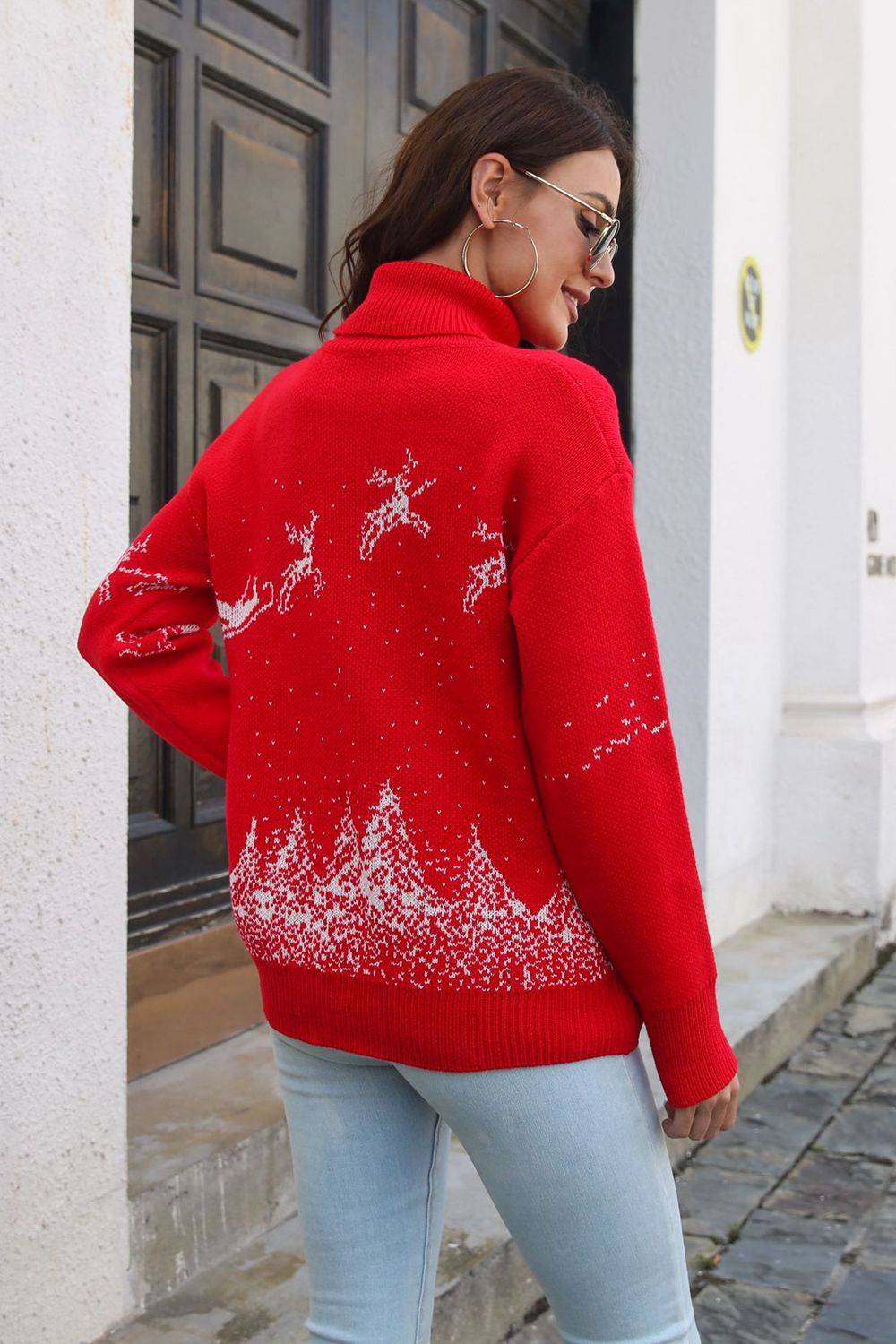 Ellis Rivière — Reindeer & Snow Pattern Turtle Neck Pullover Sweater, alternate view 2