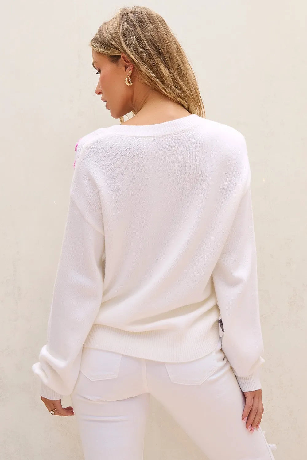 Rowan Delacroix — Crochet Flower Round Neck Long Sleeve Sweater, alternate view 5