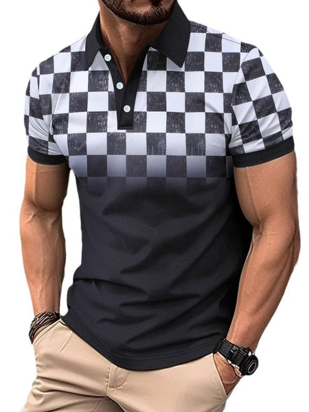 Men's Full Size Collared Checkered Short Sleeve Polo Plus Size - Opulent Empire