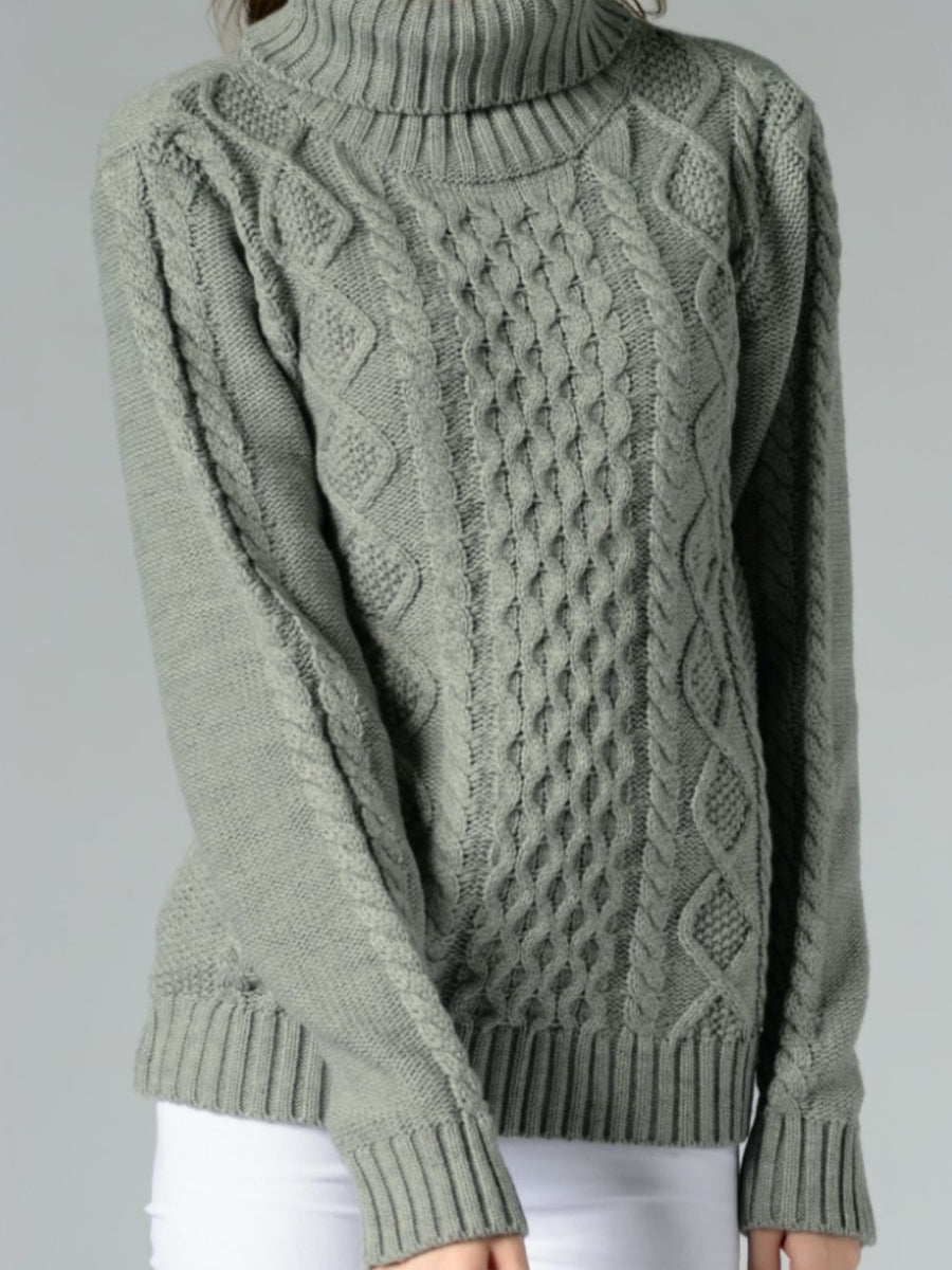 Cable-Knit Turtleneck Long Sleeve Sweater