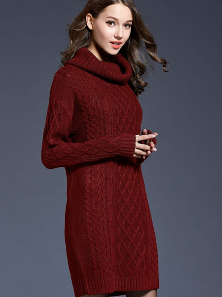 Woven Right Full Size Mixed Knit Cowl Neck Dropped Shoulder Sweater Dress