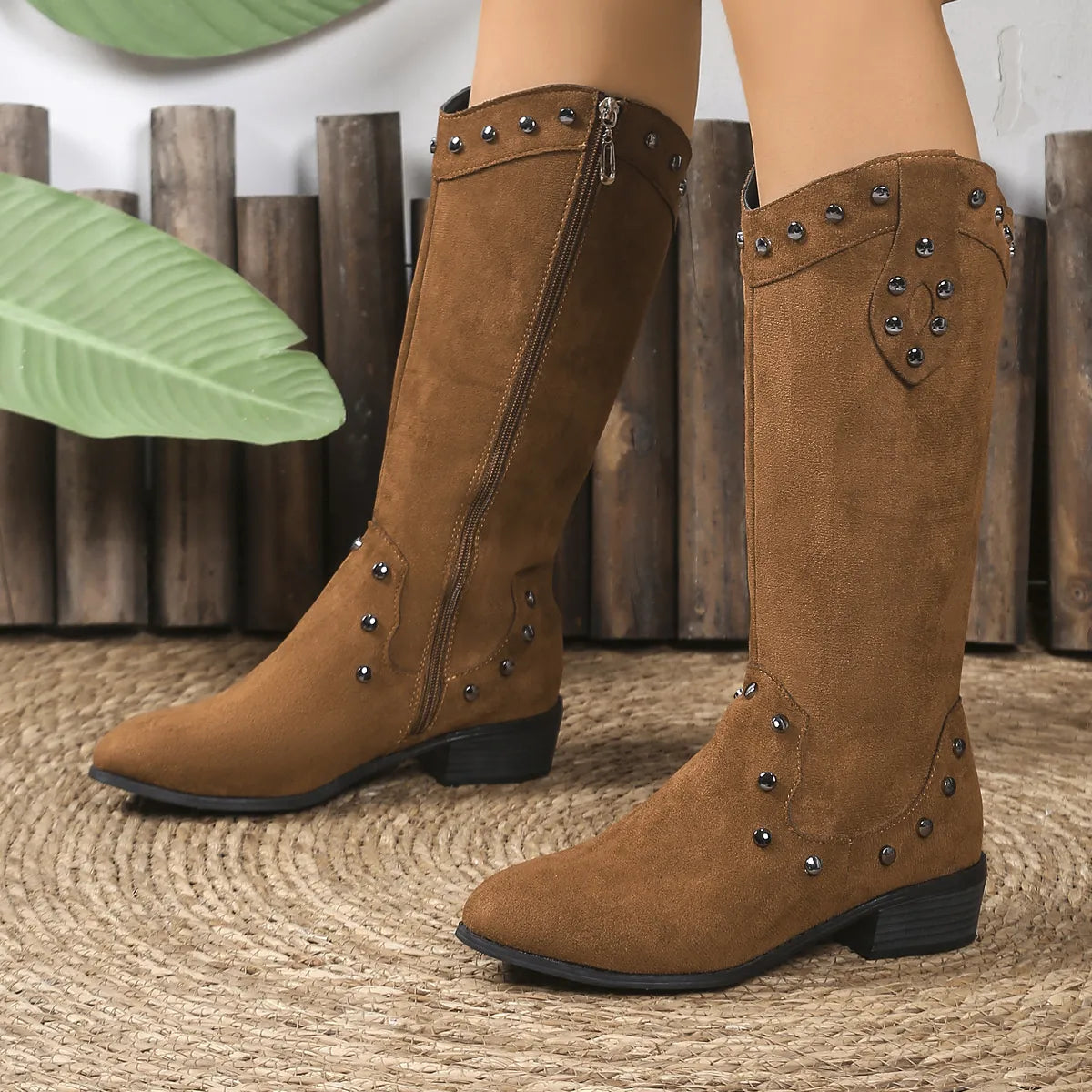 Sage Marino — Studded Mid-Calf Boots with Side Zipper Closure Fashion Footwear, alternate view 7
