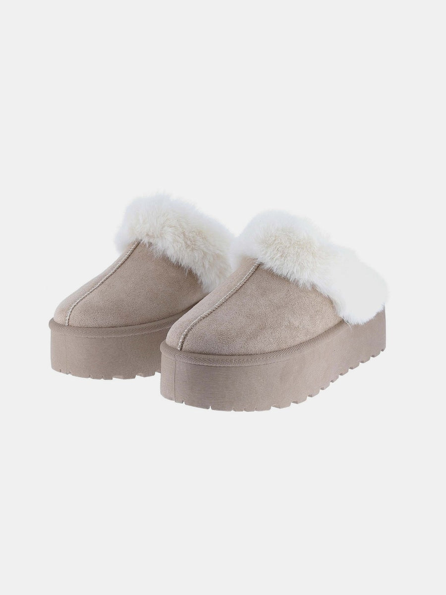 Weeboo Thick Bottom Fur Trim Snow Slippers - Opulent Empire