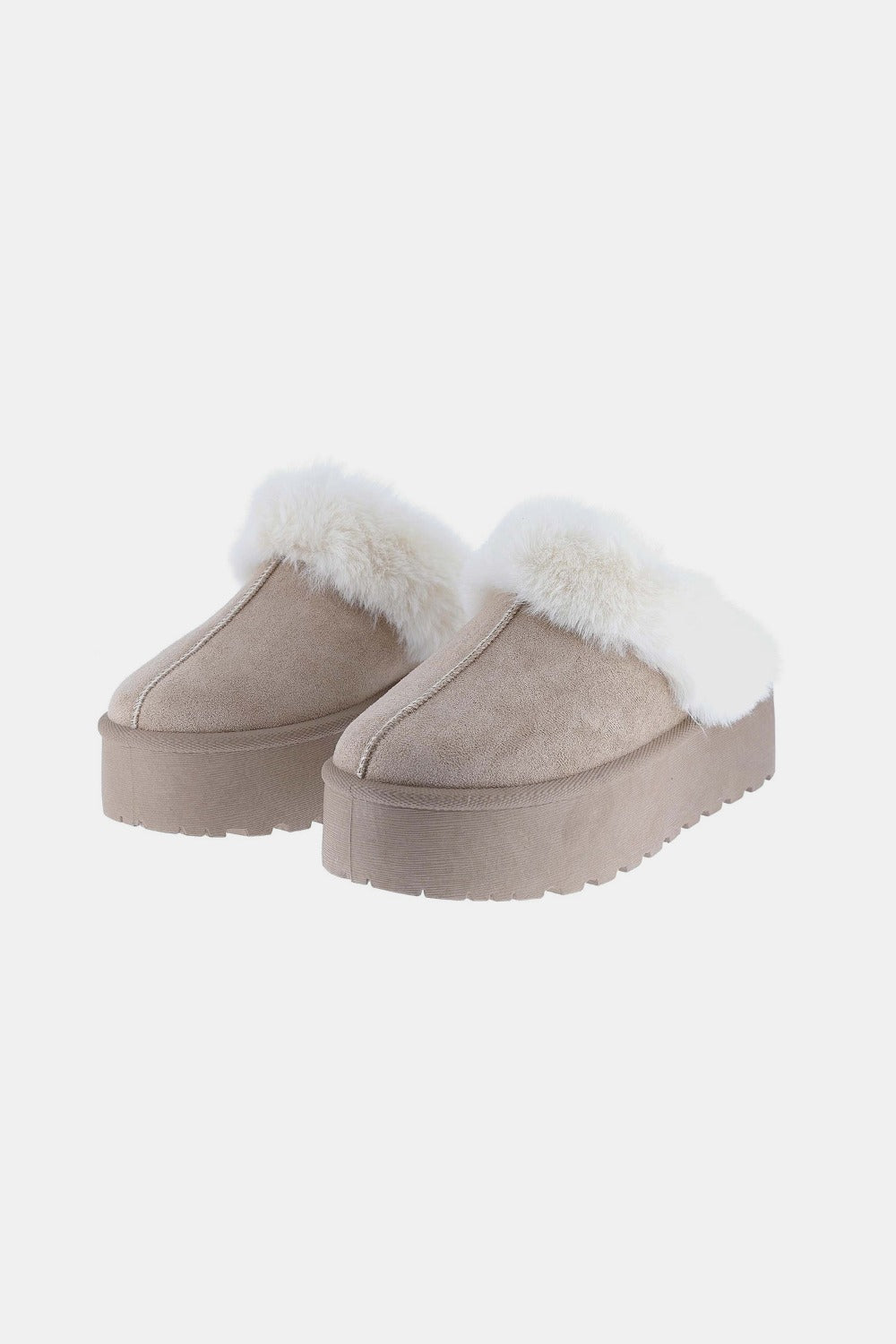 Finley Beaumont — Weeboo Thick Bottom Fur Trim Snow Slippers Taupe Fashion Footwear